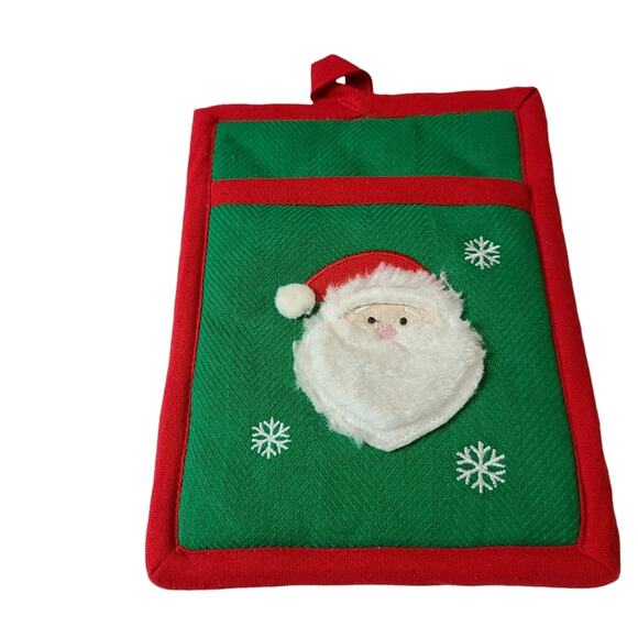 Christmas Santa Claus Green Set of 2 Oven Mitts Hot Pad Holiday Kitchen Set - Picture 2 of 9